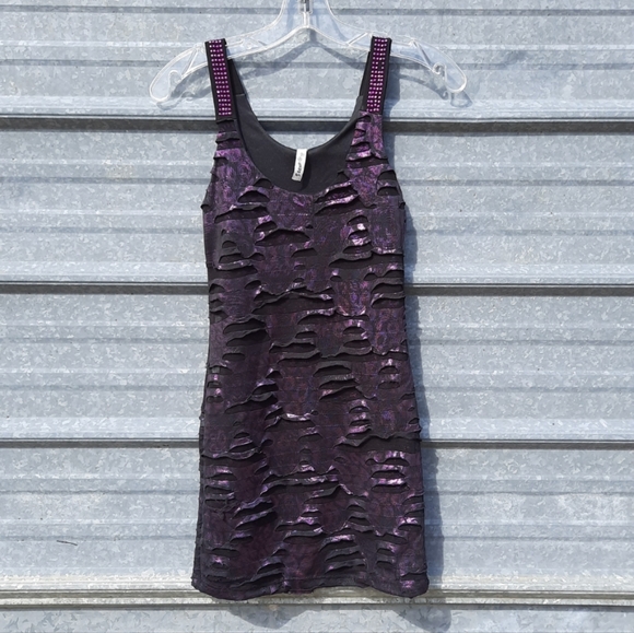 Sexy Metallic Purple Slasher Rhinestone Bodycon Mini Yoyo5 Dress - Picture 10 of 17